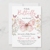 Butterfly Pink Wildflower Bloemen Meisje Baby show Kaart (Voorkant)