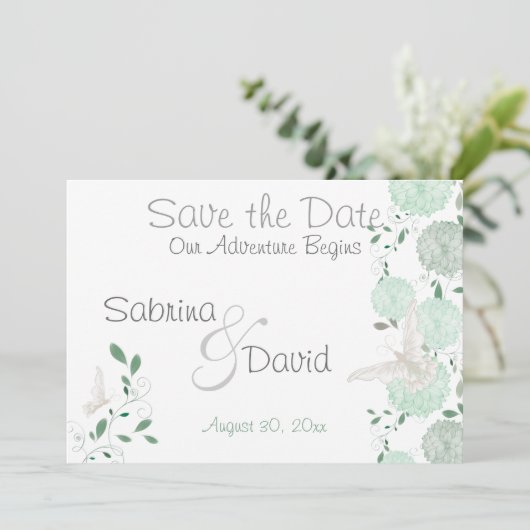 Butterfly Pistachio Chrysanthemum Save the Date (Staand voorkant)