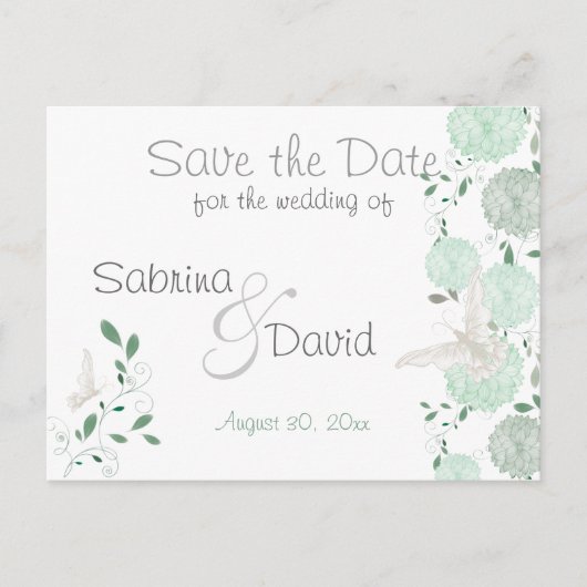 Butterfly Pistachio Chrysanthemum Save the Date Aankondigingskaart (Voorkant)