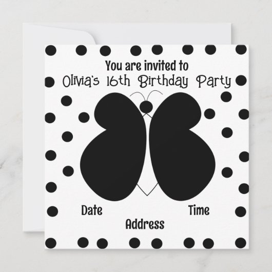 Butterfly Polka Dots Birthday Party Kaart (Voorkant)