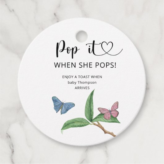 Butterfly - Pop het als ze baby shower pop Bedankjes Labels (Voorkant)