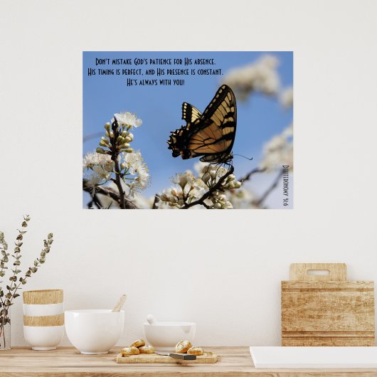 Butterfly Poster w Verse uit Deuteronomy 31:6 (Keuken)