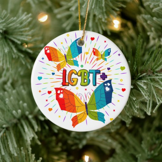 Butterfly Pride Love is liefde voor LGBT-bewustzij Keramisch Ornament (Boom)