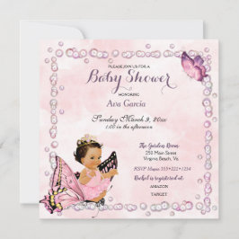 Butterfly Princess Baby Girl Invitation Kaart