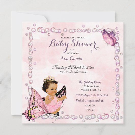 Butterfly Princess Baby Girl Invitation Kaart (Voorkant)