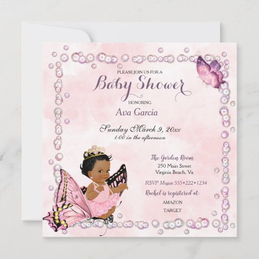 Butterfly Princess Baby Girl Invitation Kaart (Voorkant)