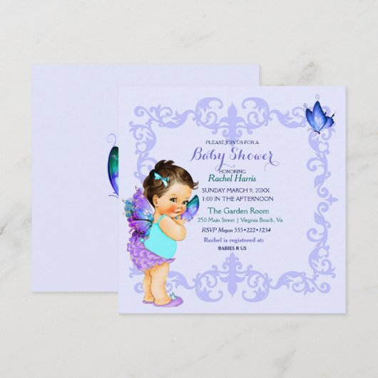 Butterfly Princess Baby Girl Lavender Kaart (Voorkant / Achterkant)