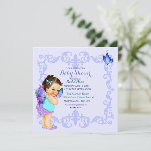 Butterfly Princess Baby Girl Lavender Kaart (Staand voorkant)