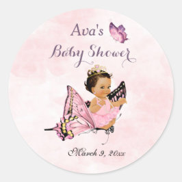 Butterfly Princess Baby Girl Pink Classic Round St Ronde Sticker