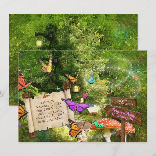 Butterfly Princess Party uitnodiging (Voorkant / Achterkant)