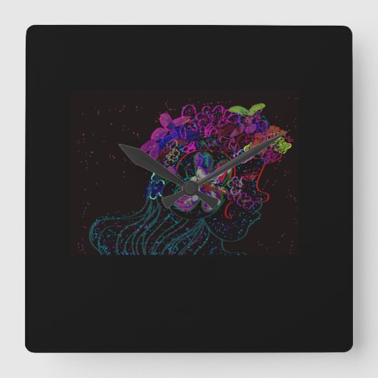 Butterfly Princess Square Wall Clock Vierkante Klok (Voorkant)