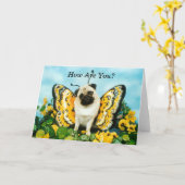 Butterfly Pug Note Card Kaart (Gele Bloem)