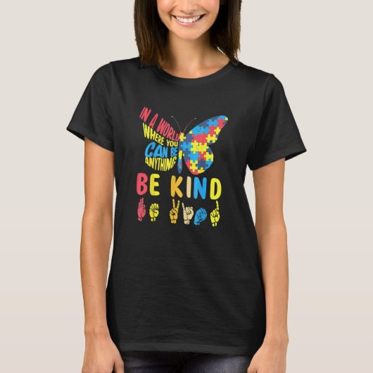 Butterfly Puzzle be Kind Sign Language Hand Autism T-shirt (Voorkant)