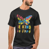 Butterfly Puzzle be Kind Sign Language Hand Autism T-shirt (Voorkant)