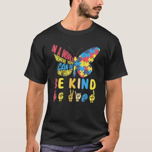 Butterfly Puzzle be Kind Sign Language Hand Autism T-shirt (Voorkant)