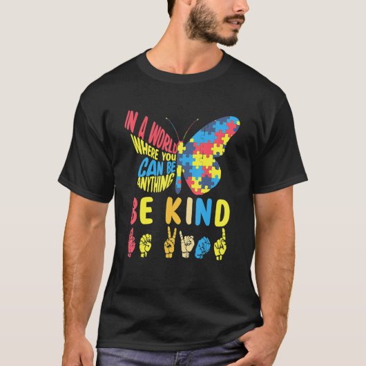 Butterfly Puzzle be Kind Sign Language Hand Autism T-shirt (Voorkant)