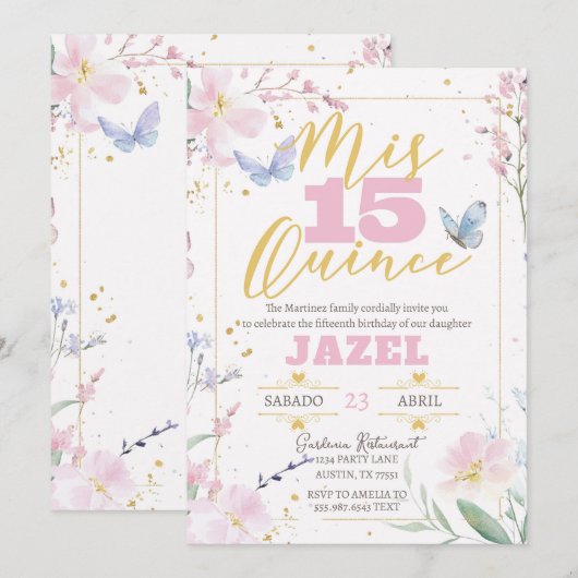 Butterfly Quince 15e Verjaardag Uitnodiging (Voorkant / Achterkant)