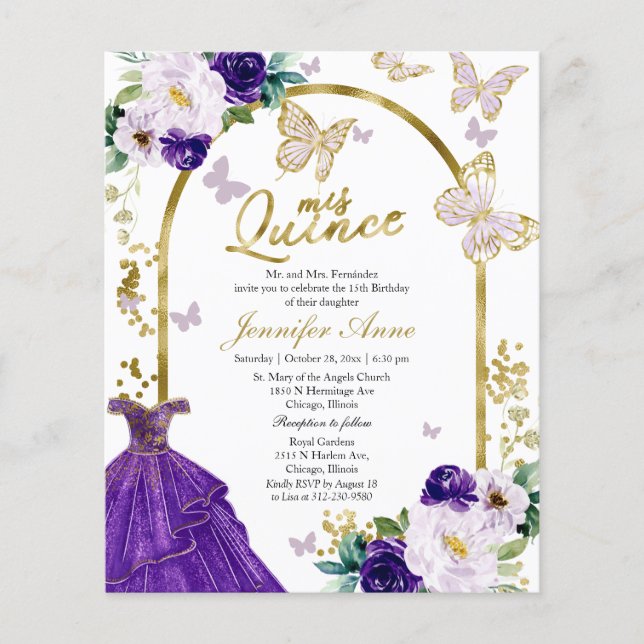 Butterfly Quince Bilingual Budget Invitations (Voorkant)