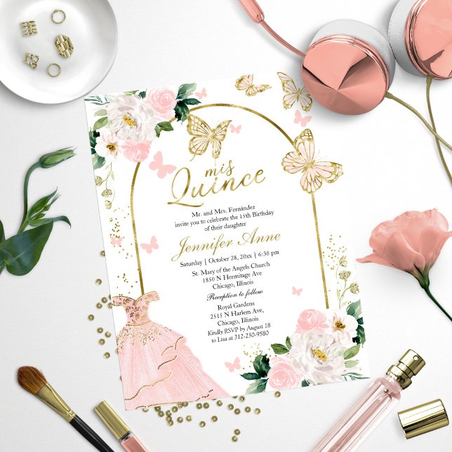 Butterfly Quince Bilingual Budget Invitations (Creator heeft geüpload)