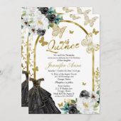 Butterfly Quince Bilingual Invitations Kaart (Voorkant / Achterkant)