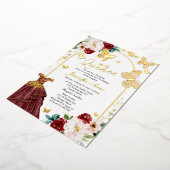 Butterfly Quince Burgundy Marsala Dress Gold Folie Uitnodiging (Gedraaid)