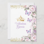 Butterfly Quinceañera 15 Anos Paarse Bloemenkroon Kaart (Achterkant)