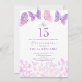 Butterfly Quinceanera 15th Birthday Invitationn Kaart (Voorkant)