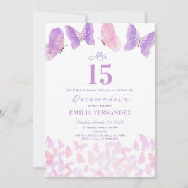 Butterfly Quinceanera 15th Birthday Invitationn Kaart