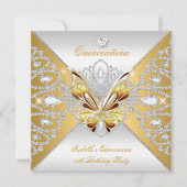 Butterfly Quinceanera 15th Party Gold Silver Tiara Kaart (Voorkant)