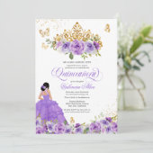 Butterfly Quinceañera + Paarse Waterverf bloemen Kaart (Staand voorkant)