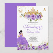 Butterfly Quinceañera + Paarse Waterverf bloemen Kaart (Voorkant / Achterkant)