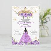 Butterfly Quinceañera Paarse Waterverf Flowers Kaart (Staand voorkant)
