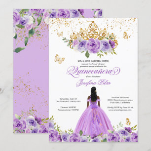 Butterfly Quinceañera Paarse Waterverf Flowers Kaart