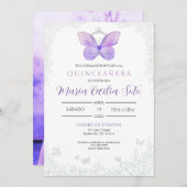 Butterfly Quinceañera Uitnodiging (Spaans) (Voorkant / Achterkant)