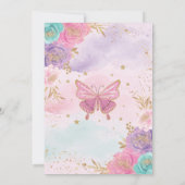 Butterfly Quinceañera Verjaardag Roze Paarse Bloem Kaart (Achterkant)