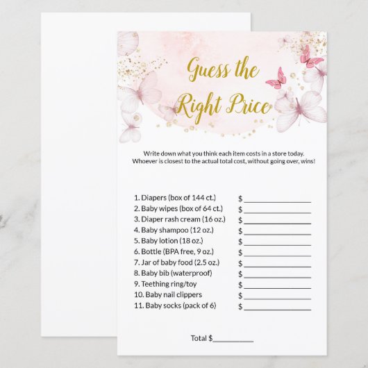 Butterfly raad de juiste prijs voor baby shower ga (Voorkant / Achterkant)