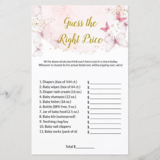 Butterfly raad de juiste prijs voor baby shower ga (Voorkant)