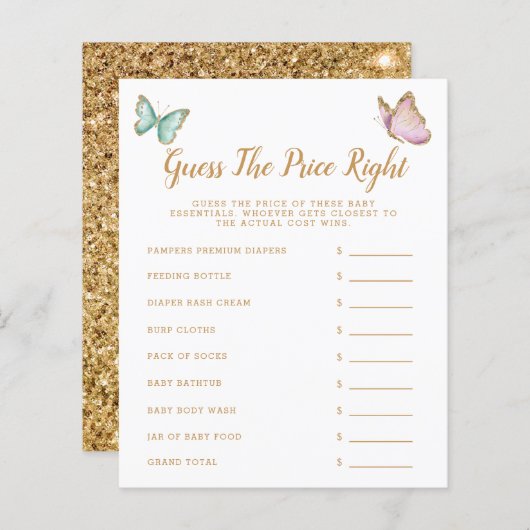 Butterfly raadt de prijs-juiste Baby shower (Voorkant / Achterkant)