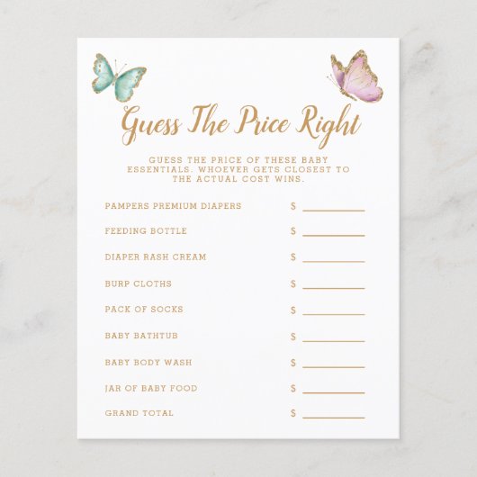Butterfly raadt de prijs-juiste Baby shower (Voorkant)