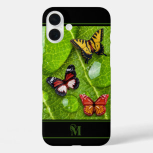 Butterfly Raindrops Leaf Natuur iPhone 16 Plus Hoesje