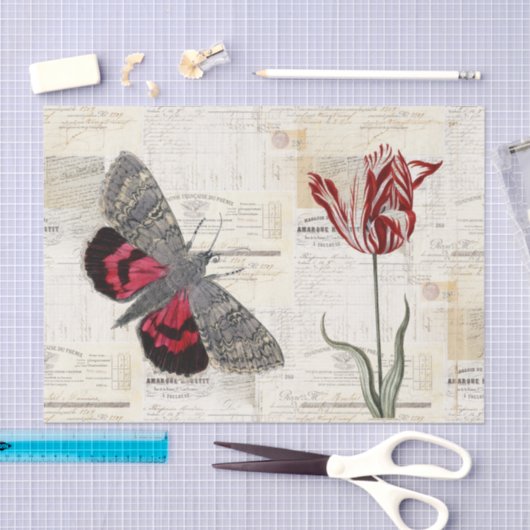 Butterfly Red Tulip Frans Weefselpapier Tissuepapier (Craft)
