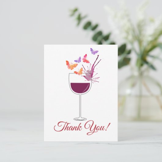 butterfly, red wine, thank you card briefkaart (Staand voorkant)