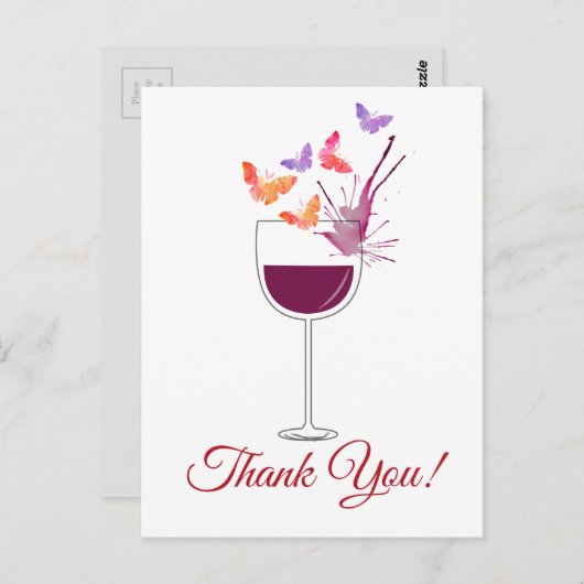 butterfly, red wine, thank you card briefkaart (Voorkant / Achterkant)