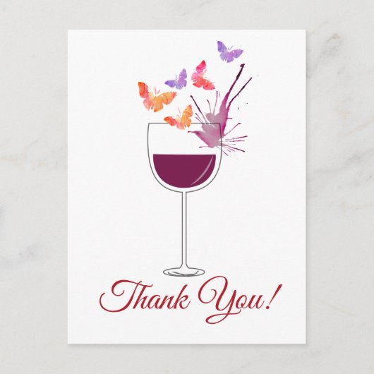butterfly, red wine, thank you card briefkaart (Voorkant)