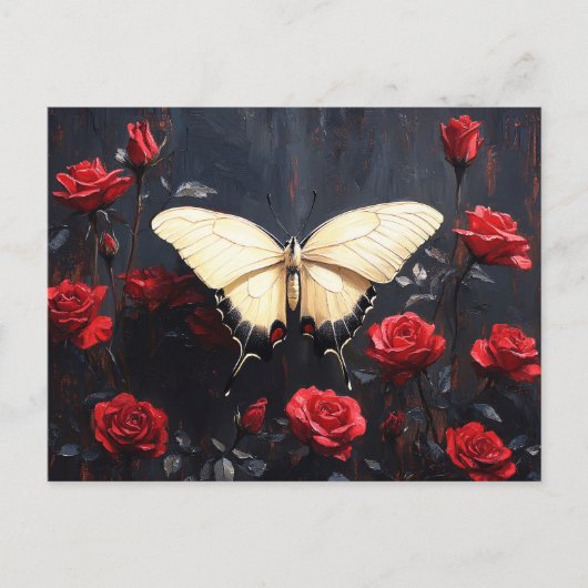 Butterfly Resting Among Vibrant Red Roses Briefkaart (Voorkant)