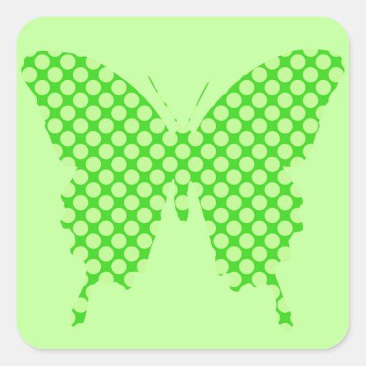 Butterfly, retro-stippen, schoppen van kalkgroen vierkante sticker (Voorkant)