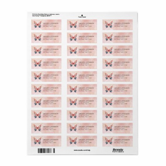 Butterfly Return Address Labels (Full Sheet)