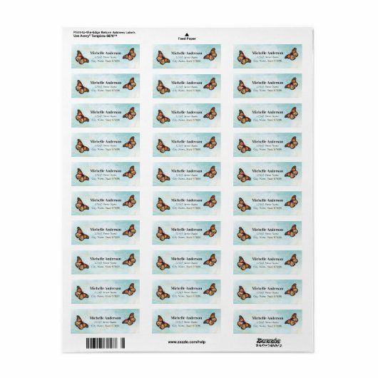 Butterfly Return Address Labels (Full Sheet)