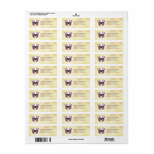 Butterfly Return Address Labels (Full Sheet)