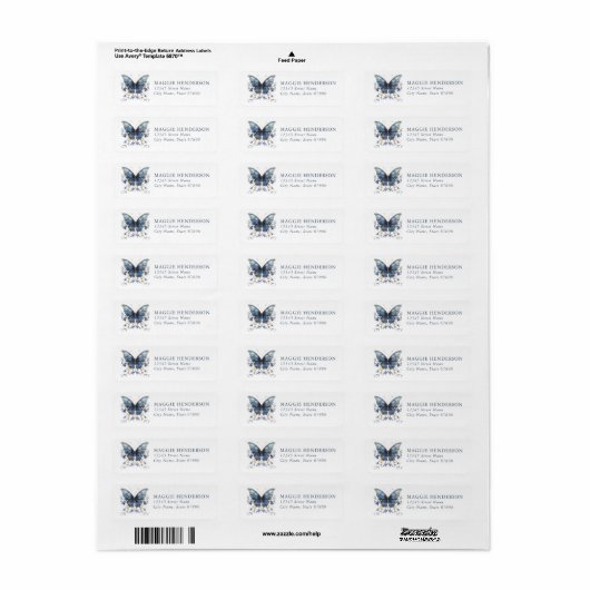 Butterfly Return Address Labels (Full Sheet)